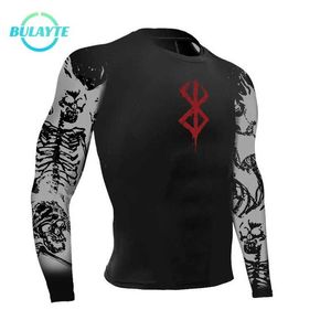 T-shirt da uomo Berserk Anime Compression Shirt Uomo 3D Skull Print Quick Dry Gym Athletic T-shirt Tees Tops Sportswear Manica lunga Camicia muscolare J240120