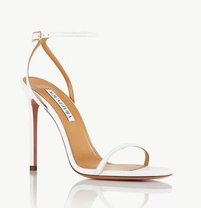 الصيف الفاخر Aquazzura Olie Sandals Shoes Women Strappy Patent Leather High Cheels White Gold Lady Gladiator Sandalias EU35-43 Original Box