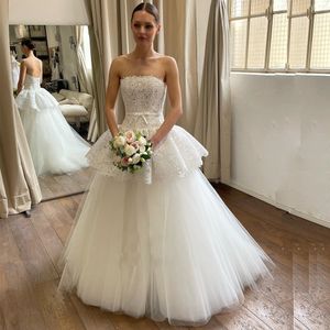 2 in 1 A-Linie Brautkleider 2024 Trägerloses Spitzenoberteil mit abnehmbarem Rock Brautkleid Zweiteiliger Puffy-Rock Vestido de Novia