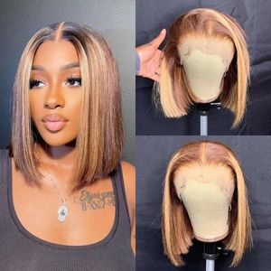 Highlight P4/27 Brazilian Remy Hair Short Bob Ombre Human Hair Wigs Blond Wig Straight Bob Wig Lace Front Wigs