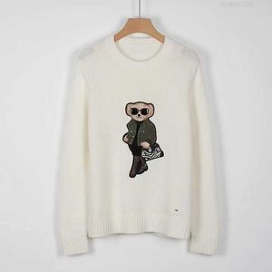 Tidiga kvinnors still stickningar Tees Autumn New Brodery Trend Gentleman Little Bear Series Round Neck Sticked Top tröja 9Dkm