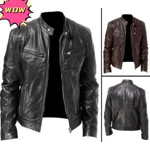 Designer Autumn Winter Leather Brand Jacket Men Coats Stand Collar dragkedja Svart Motor Biker Motorcykelläder Jackor Luxury Fashion