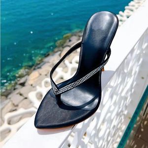 Kleid Schuhe Frauen Sexy Stiletto High Heel Slipper Sandalen Weibliche Slip Auf Spitze Zehen Kristall Dekoration Flip-Flops Outdoor