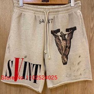 Shorts masculinos Saint Michael Casual Shorts Do Old Printing Homens Mulheres Casal American Street Hip-hop Tide Calças Cinzentas Um Dia Enviado J240120