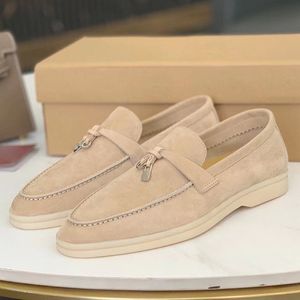 High Quality Women Suede Leather Outside Walking Flat Loafers Round Toe Runway Brand Designer Ladies Slip On Hot Sale Genuine Leather Soft Walking Shoes Female