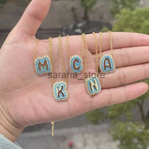 Pendant Necklaces Hot Sale Cubic Zirconia Single Enamel Bubble Letter Necklace Plated Gold Personality Custom Name Necklace Gift J240120