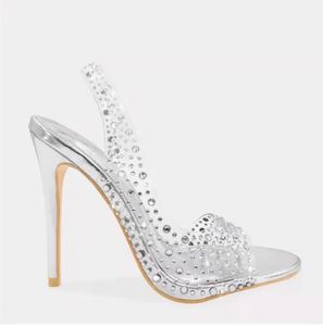 Party Prom Wedding Designer Shoes Glitter Rhinestones Women Pumps Crystal PVC Transparent High Heel Sandals Summer Shoes 240118