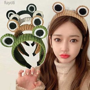 Party Hats Big Eyes Frog Head Hoop Crochet Braided Head Hoop Wash Face Makeup Headband Cute Cartoon Knitted Hair Hoop For Women Girls Hot YQ240120