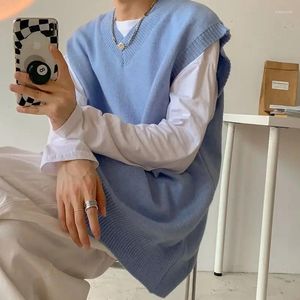 メンズベストメン用のニットセーターベストvネックマン服プレーンソリッドカラーブラックノースリーブウエストコートスプリング秋の通りにフィットニット