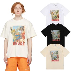 2023 Rhude Tshirt 디자이너 Mens T 셔츠 조조 인쇄 티 남자 여성 둥근 목 짧은 소매 Tshirt 캐주얼 느슨한 패션 하이 스트리트 힙합 Ag5