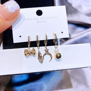 Dangle Küpeler Migga 4pcs Bakır Metal Bowknot Tüy ay Seti Altın Renkli Moda Kadın Hediye Takı