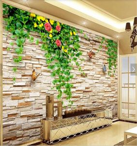 3d обои для комнаты на заказ, настенная роспись, зеленая бабочка из ротанга, каменная стена, 3D ТВ-фон, домашний декор, настенные художественные фотографии, обои for7187605