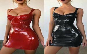 Lässige Kleider Mode Slim Solid Frauen Sexy Dirndl Latex Kunstleder Bodycon Party Cocktail Minikleid Sommerkleidung1953533