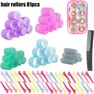 81st Self Grip Hair Rollers Set Jumbo Size Hair Curlers Salon Frisyrande DIY Curling Frisyrverktyg med kamklipp 240119