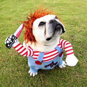 Cão vestuário animal de estimação cosplay traje halloween boneca assustador para festa bonito chucky pequeno feriado