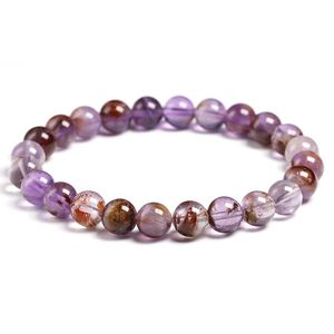 Bangles Genuine Natural Auralite 23 Bracelets Natural Stone Stretch Amethyst Round Bead Gem Bracelet Women Men Fine Jewelry Gift