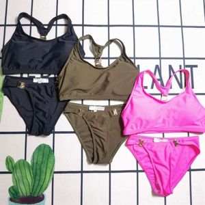 Swimsuit Designer Women Beach Bikini Metal Pendant Solid Color Swimsuit Two-Piece Set Sexy Separates Swimwear