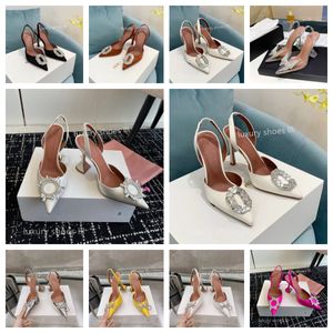 Designerskor Sandaler Kvinnor Klänningsskor Satin Pointed Slingbacks Bowtie Pumps Crystal-Sunflower High Heel Shoe Luxury Office Party Wedding Black Shoes