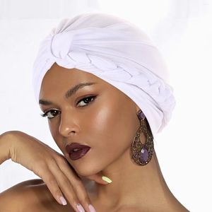 BERETS HEAD HAT CAP Ethnic Bohemian Cover Wrap Turban Ladies Multicolor Side Braid Hijab Solid Color Baotou Muslim Hair Band