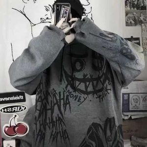 Kadınlar bluz gömlekleri büyük boy punk hoodies kadın erkek karanlık goth sweatshirts kadın erkekler serin ceket hip-hop grafiti baskı polar üstleri komik stil yq240120