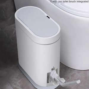 9L TRASH CAN med Cover Toalett Brush Smart Sensor Automatiskt badrum Avfallsskräp Bin Hushåll Vattentät smal söm 240119