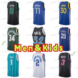 Mens Kids Basketball Jersey 30 Curry James Harden Devin 1 Booker Jayson 0 Tatum Giannis 34 Oneal 1 Ball Ja 12 Morant 77 Luka Mens Boys Jersey