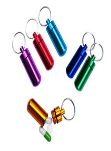 Aluminiumlegeringspillerflaskor Portable Keychain Pill Holder Container Waterproof Pill Cases Boxar för utomhusresor camping2313035