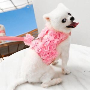 Dog Collars Pink Flower Stereo For Yorkshire Terrier Chihuahua Teddy Pet Supplies Cat Leads Harness Vest Leash Suit Puppy Clothes