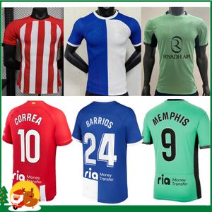 Версия игрока Atletico Madrids 23 24 футбольные майки 2023 2024 гризманн M.llorente Koke Correa Lemar Gimenez Football Shirt Men / Kids Kit Sets Униформа