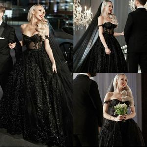 Long Black Evening Dresses Off Shoulder High Slit Formal Prom Dress for Women Vintage Lace Ruched Party Gowns 2024 YD