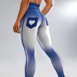 Leggings da donna Gilrs Denim Print Pantaloni da fitness sportivi per yoga a vita alta Pantaloni da donna taglie forti