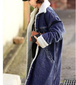 women039s trench coats rugod coats xlong lamb velvet denim coat winter long for women single Brethed Designed05776842