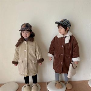 Casaco para baixo estilo coreano 2024 inverno unisex crianças grosso veludo casacos longos 2-6 anos crianças interior berber velo quente outwear