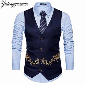 Mężczyzny kamizelki złoty druk gilet homme kostium 2018 NOWOŚĆ SLIM FIT MĘŻCZYZNA KALISCOAT COLETA Casual Business Wedding Dress Dress 3177029