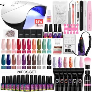 Nail Art Kits 20-teiliges Gel-Nagellack-Set mit Lampenbohrmaschine, Verlängerungsset, semi-permanenter UV-Lack, Poly-Gele