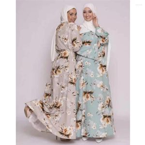 Etniska kläder Kvinnor Floral tryck Lång klänning Muslim Abaya Mellanöstern Arabiska Islamiska Turkiet Maxi Robe Eid Ramadan Dubai Kaftan Marockan