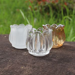 Tulpenblüten-Kerzenhalter aus Glas, Hochzeitsdekoration aus Kristallglas, 6,3 cm hoch und Kaliber C477