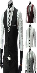 Całkowicie nowy projekt Men039S Formalny biznes Slim Fit Vneck Solid Single Breasted Vest Suit w kamizelkę 8758276