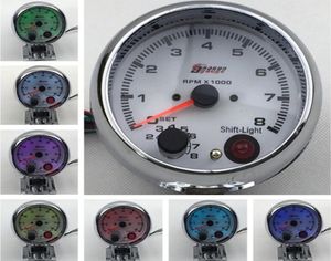 375039039 80mm 08000 مقياس سرعة الدوران RPM 7 ألوان عرض أبيض الوجه متر متر في الدقيقة مع RPM Shift Light Gauge2931568