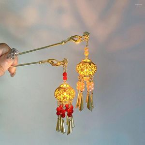 Hair Clips Chinese Luminous Hairpin Ornament Lantern Tassel Stick Womb Lamp Coiled Cheongsam Headpiece Year Xmas Jewelry
