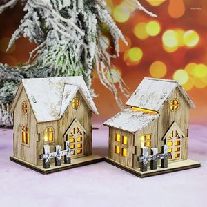 Decorações de Natal Decorativa Luminosa Casa de Madeira LED Pequena Decoração de Mesa Pingente Navidad