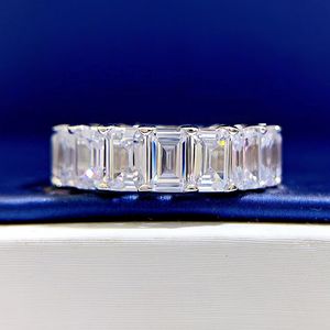 Choucong Ins Anéis de casamento mais vendidos 4 * 6 mm Joias de luxo Soild 100% 925 prata esterlina corte esmeralda branco moissanite diamante pedras preciosas eternidade anel de noiva feminino