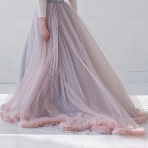 Gonne 2024 Volant in tulle per l'abito da sposa Orlo cipria e gonna da sposa grigia con strascico lungo da ballo formale