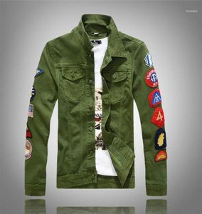 Men039s Jackets 2021 Mens Denim With Patches Slim Fit Jean Jacket For Men Size Green White Turn Down Collar Coat18136219