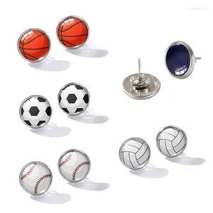 Ohrstecker, 12 mm, rund, Glas, Basketball, Baseball, Fußball, Volleyball, Edelstahl, handgefertigter Schmuck, Geschenk für Fans