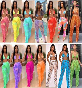 Echoe Sexy Bra Pants 2 -częściowy zestaw marszczyzny Sheer Mesh Leopard Printed Beach Swim Suit Club Party Club Summer Bikini x042332303