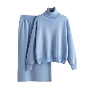 Röcke Frauen Stricken 2 Stück Pullover Sets Langarm Pullover Tops Elastische Taille Rock Set Hohe Elastizität Breite