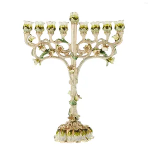 Castiçais estilo europeu metal castiçal ornamentos retro judeu esmalte colorido nove cabeças suporte de lâmpada artesanato religioso