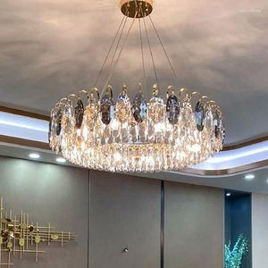 Lustres de cristal simples lustre led pós moderno redondo pendurado luz para sala estar quarto modelo jantar