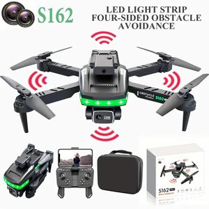 Drone S162 com câmera dupla, prevenção de obstáculos nos quatro lados e faixa de luz LED, modo sem cabeça, brinquedo quadricóptero de aeronave com controle remoto dobrável de retorno com uma tecla